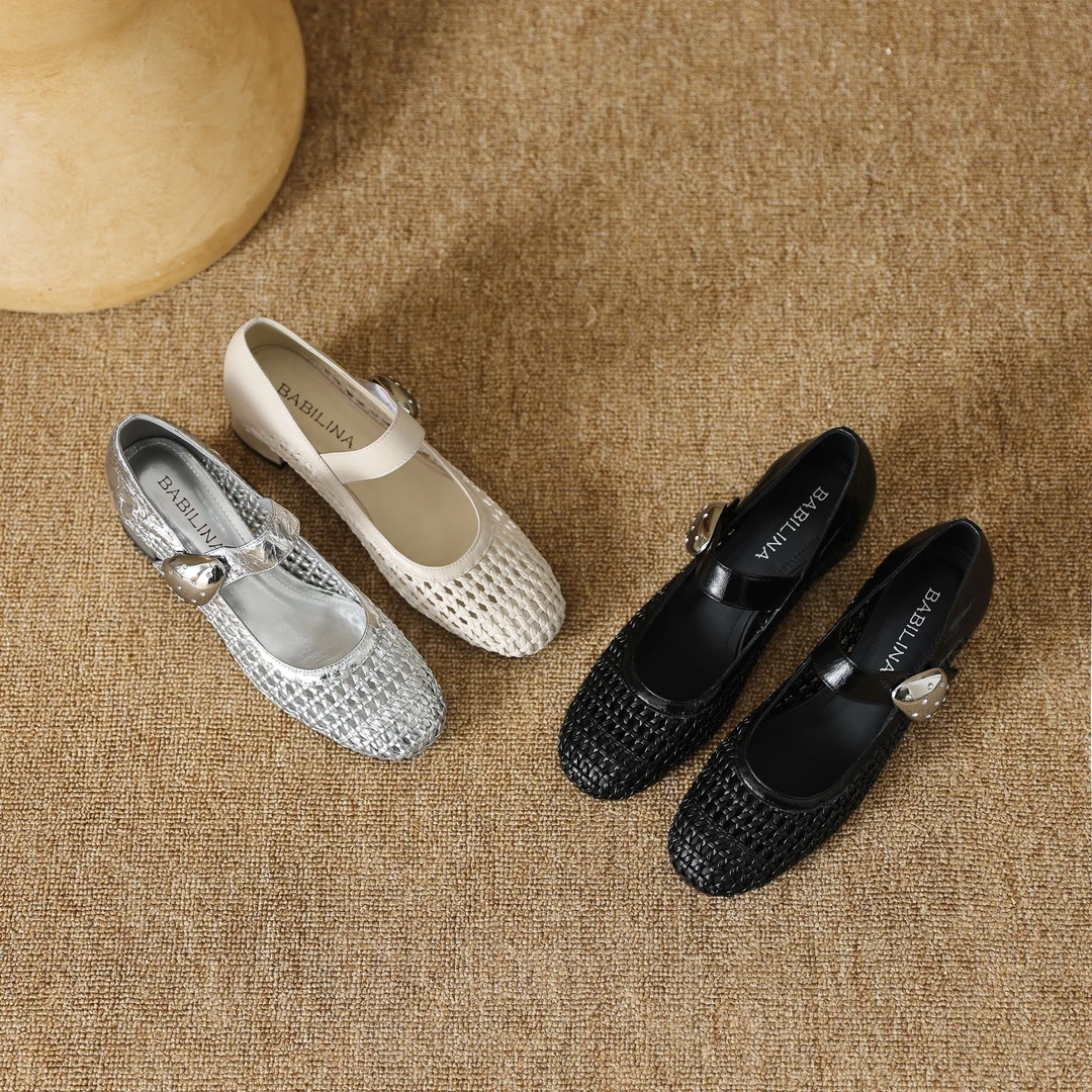 BABILINA/芭芘莉娜低跟2025新款爆款极简风镂空时尚单鞋