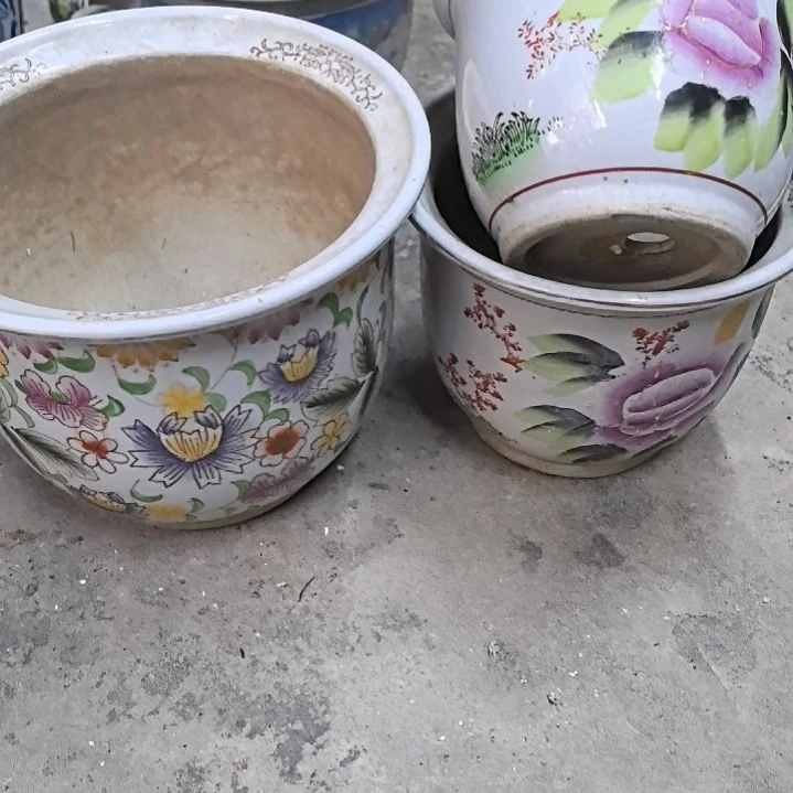 红陶?****?粉彩花盆3个