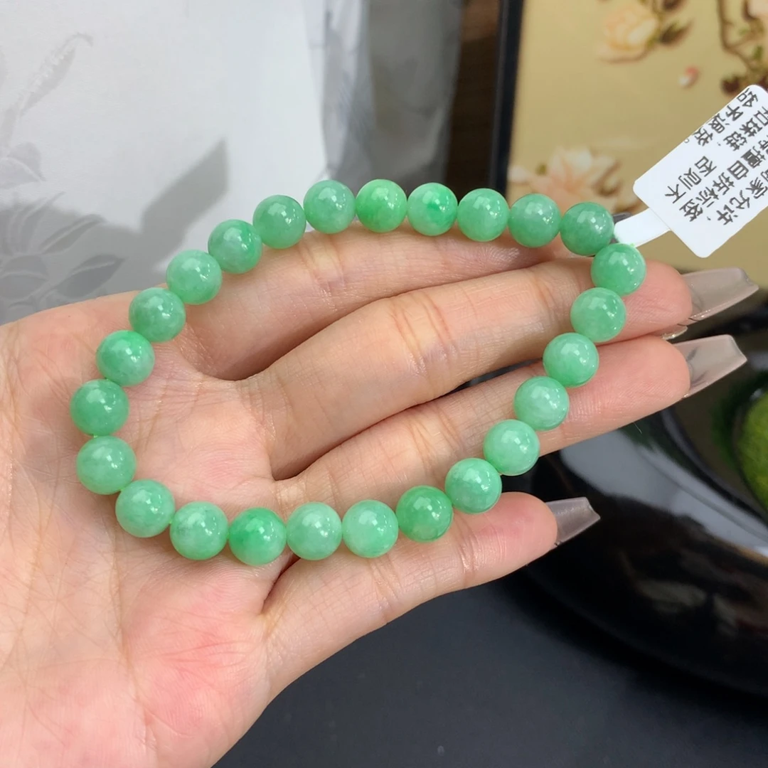 翡翠手链未镶嵌卡7.5果绿手串