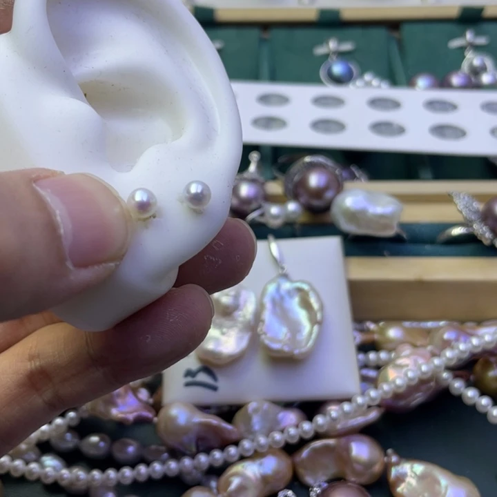 淡水珍珠耳饰银S925镶嵌s**l