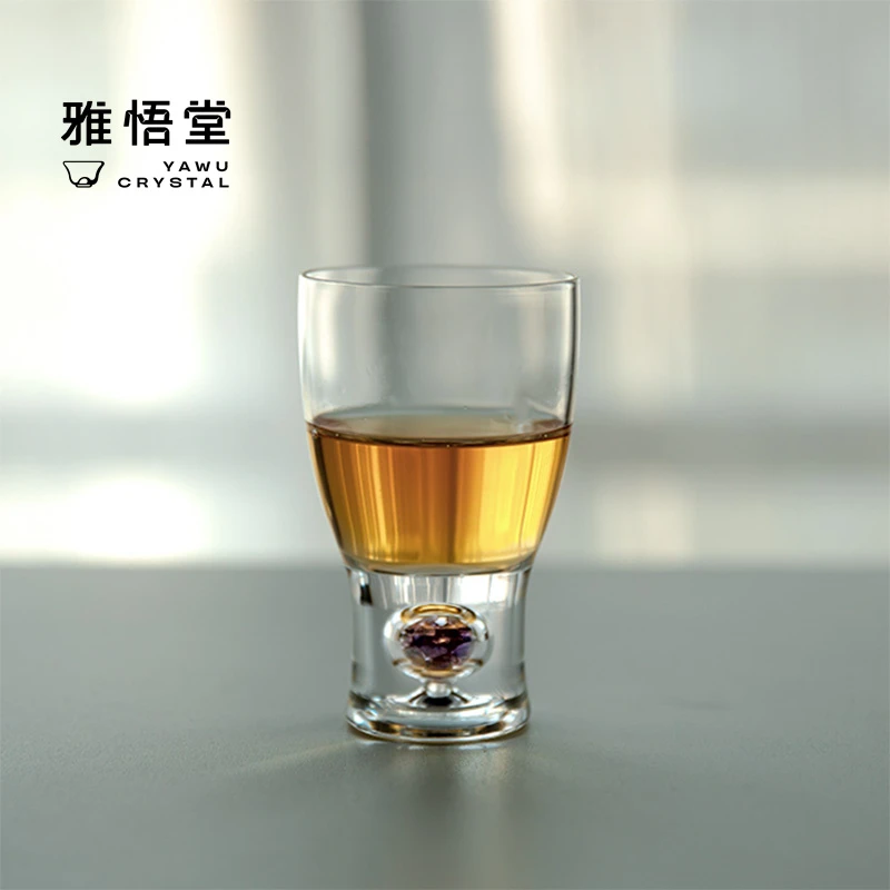伍家坊紫水晶高足品茗杯茶杯水晶玻璃酒杯通透加厚家用主人杯水杯