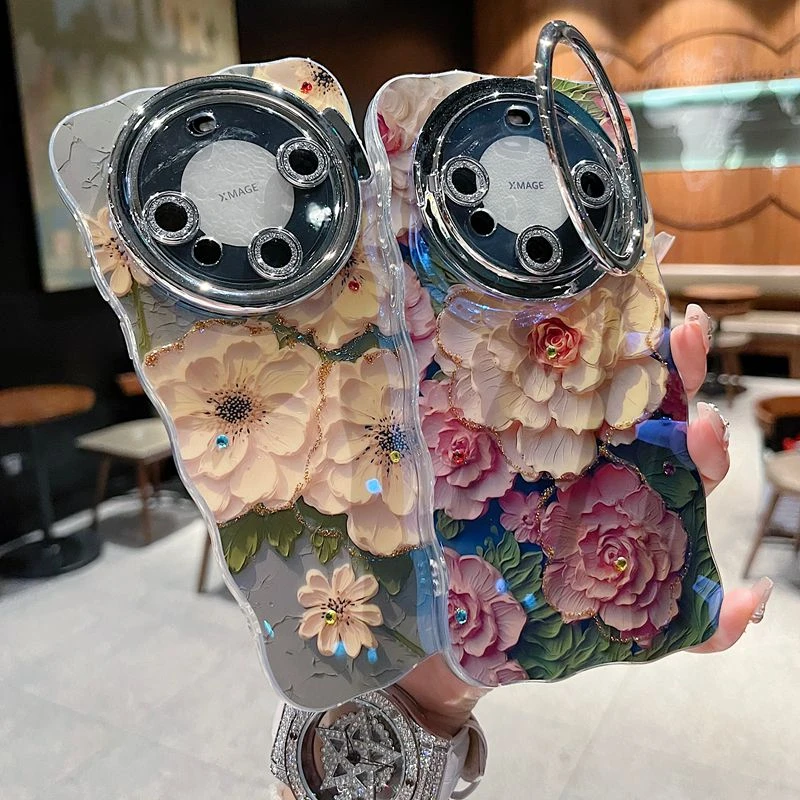 适用华为mate70系列新款手机壳复古国风牡丹花全包隐形支架镜头膜