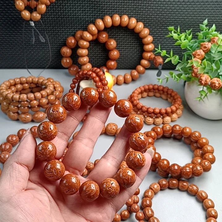 桃核手串铁籽密纹满花红魔16