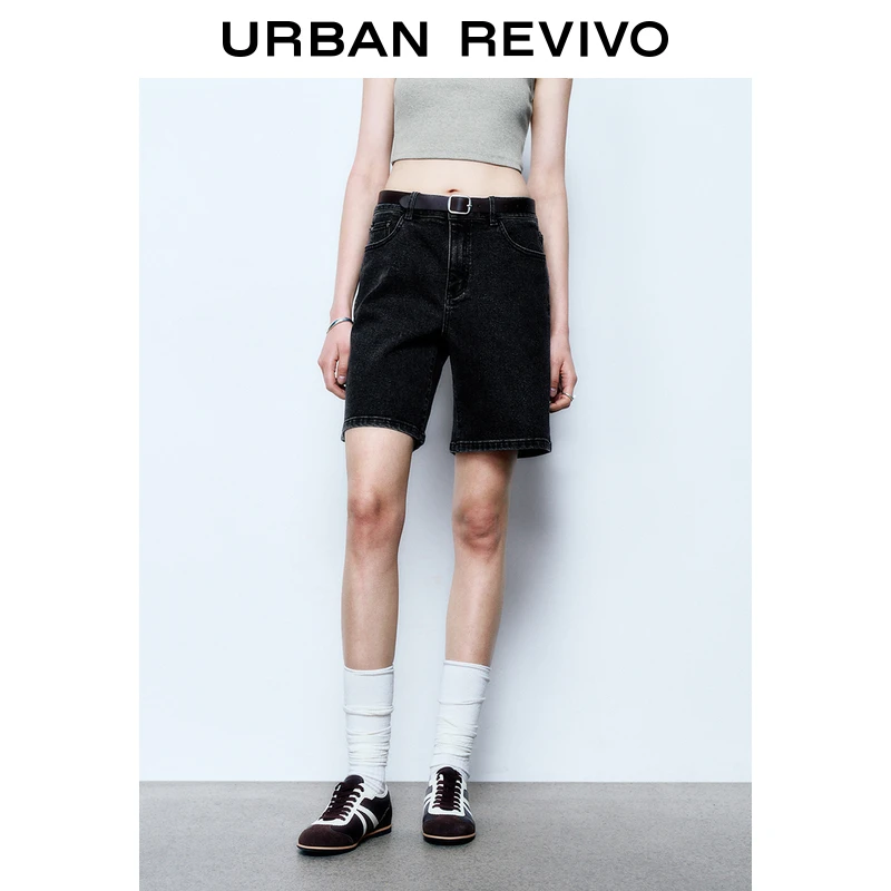 UR2025春季新款女装复古简约休闲水洗牛仔短裤UYY850059