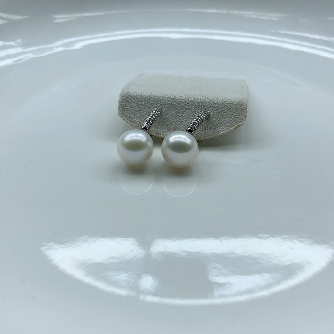 耳饰银S925镶嵌淡水珍珠