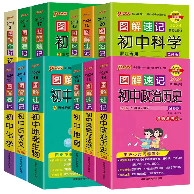 【买一赠一】PASS系列2024版《图解速记》初中生物历史地理道法