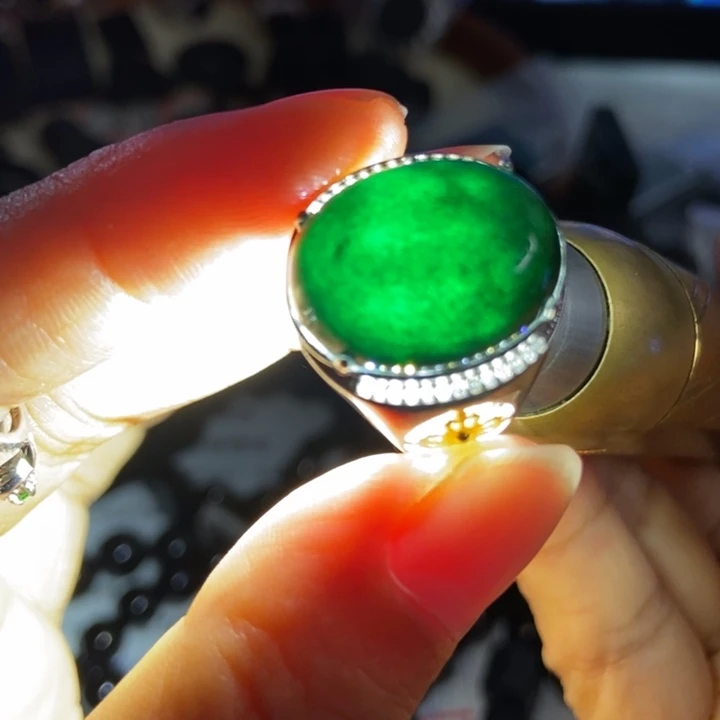 山***阔翡翠银S925镶嵌戒指墨翠