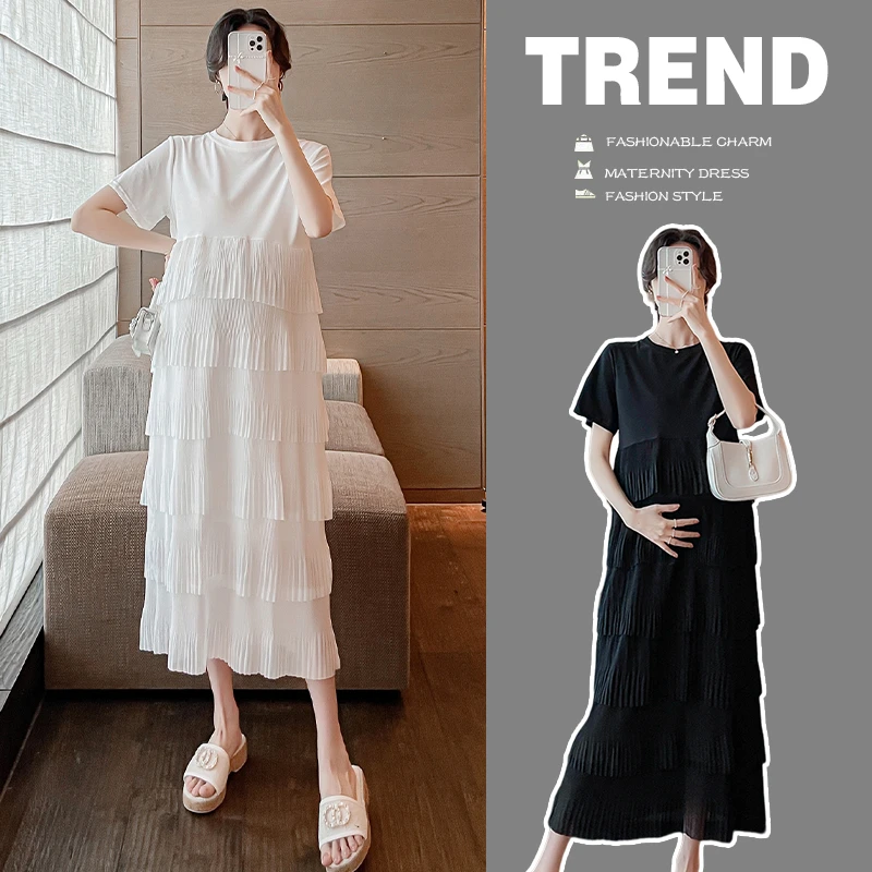 夏季新款韩版百搭孕妇装时尚气质中长款蛋糕裙显瘦遮肚孕妇连衣裙
