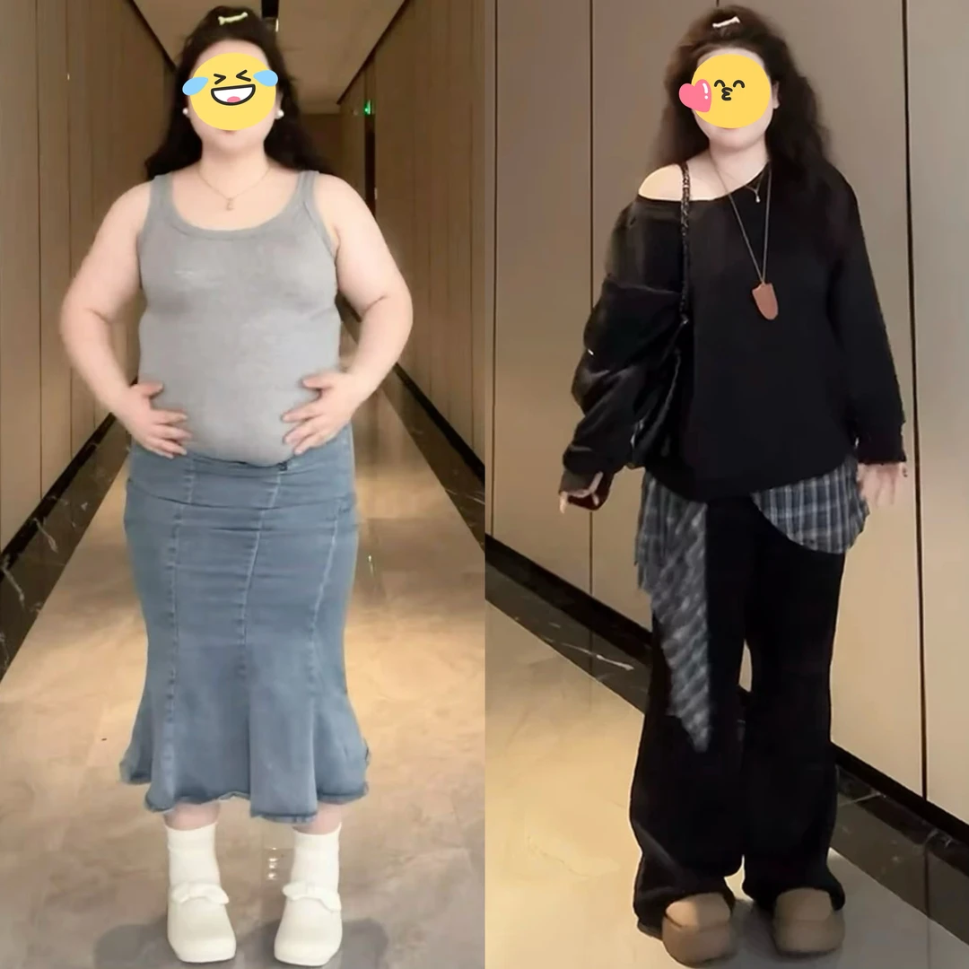 大码韩系休闲慵懒风斜肩卫衣女秋季胖mm显瘦格子屁帘微喇叭两件套