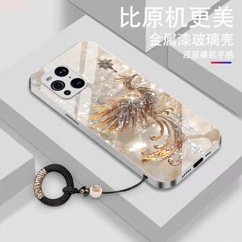 金钻凤凰适用手机壳金属漆玻璃耐脏全包外壳轻奢创意潮牌时尚