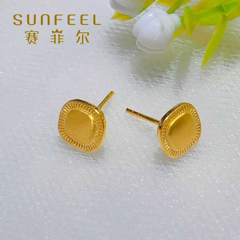 SUNFEEL/赛菲尔黄金足金古法方糖直针黄金耳饰精致百搭5G精工