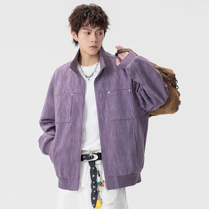 GOONJDKE男士大码立领夹克胖男生秋冬美式休闲上衣加肥加大外套男