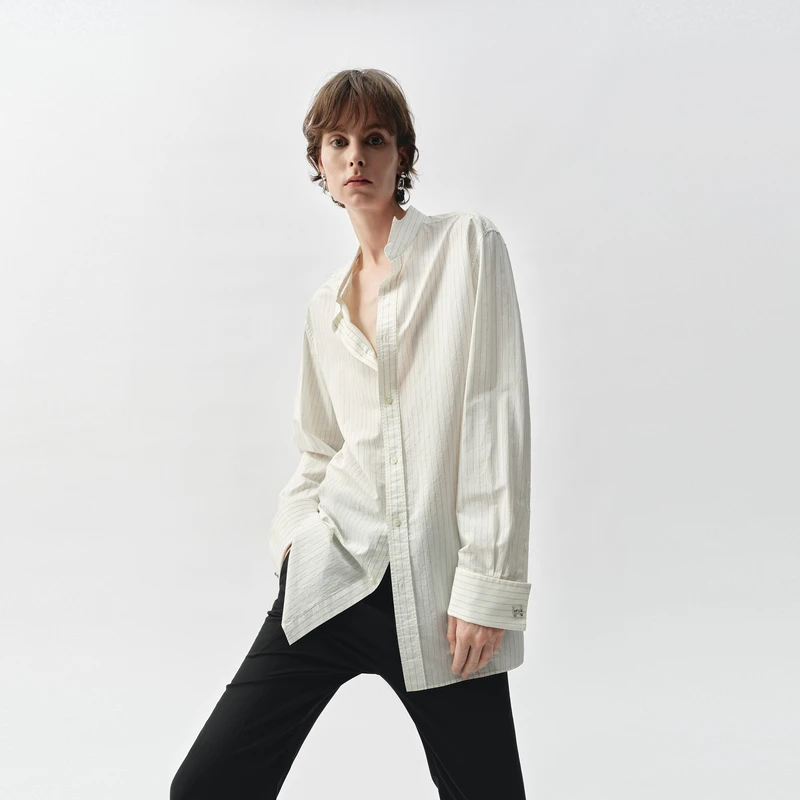 【精英衣橱系列】edition2025春新款翻折尖领条纹衬衫#EBE1SHT017