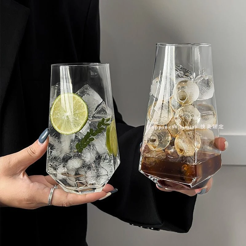 ins风菱角玻璃杯 网红餐厅水果茶杯苏打气泡水杯冷饮料杯喝水杯yj
