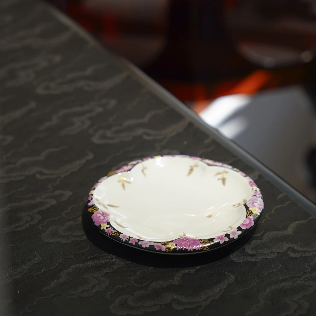 伴斤茶舍合吾  黑地繁花壶承  茶具中式茶道手作纯手工陶瓷饮茶