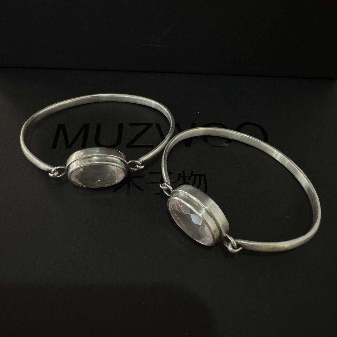 925银手镯 木子物·海外系列s925银天然德切粉水开口手镯