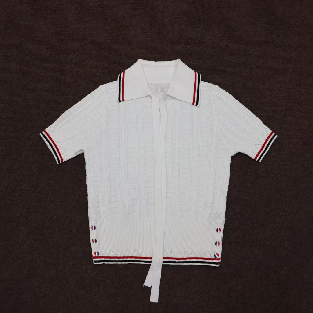 【晨老板】N【柔夏甜风】时尚翻领短袖针织上衣69257054