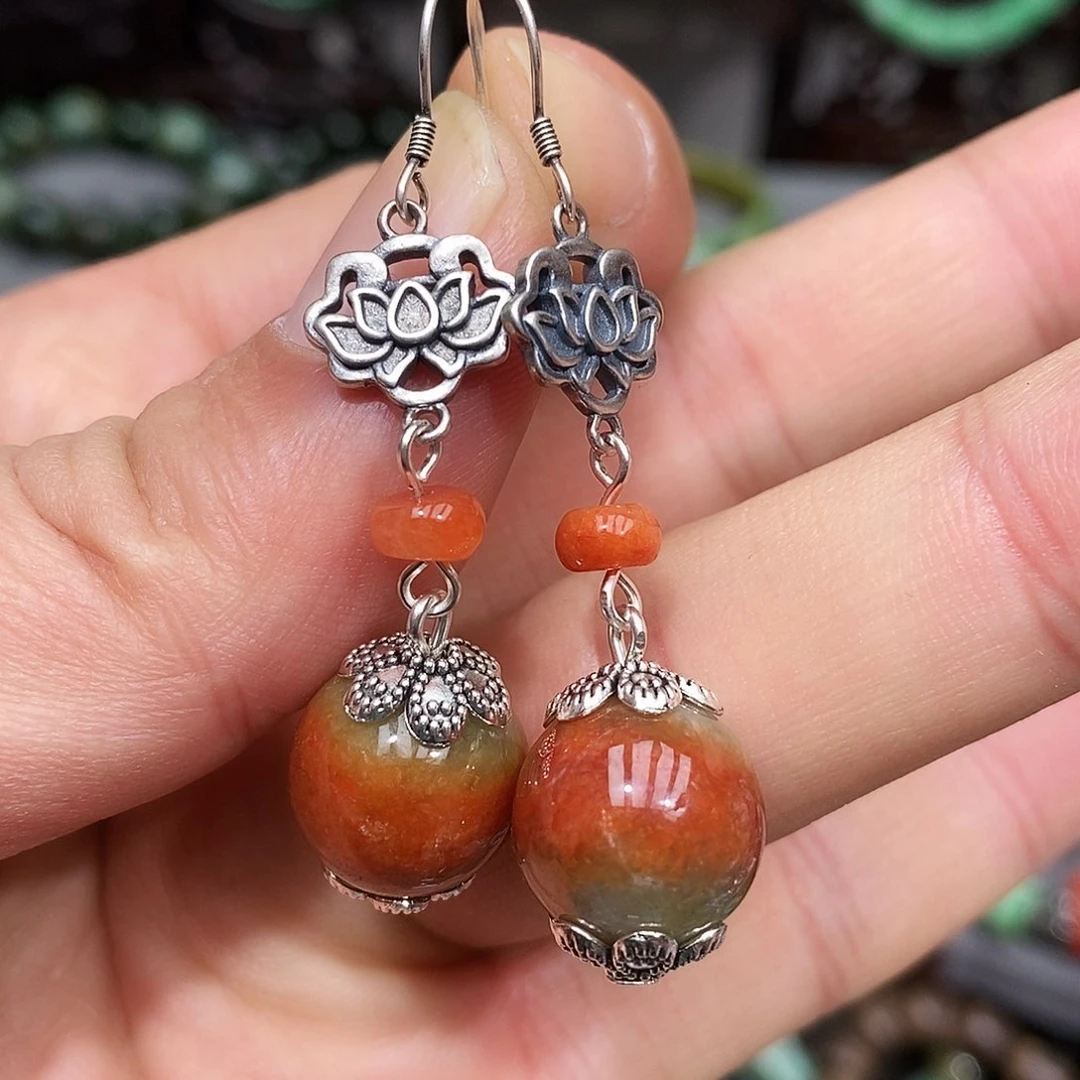 银S925镶嵌翡翠耳饰漂亮美眉