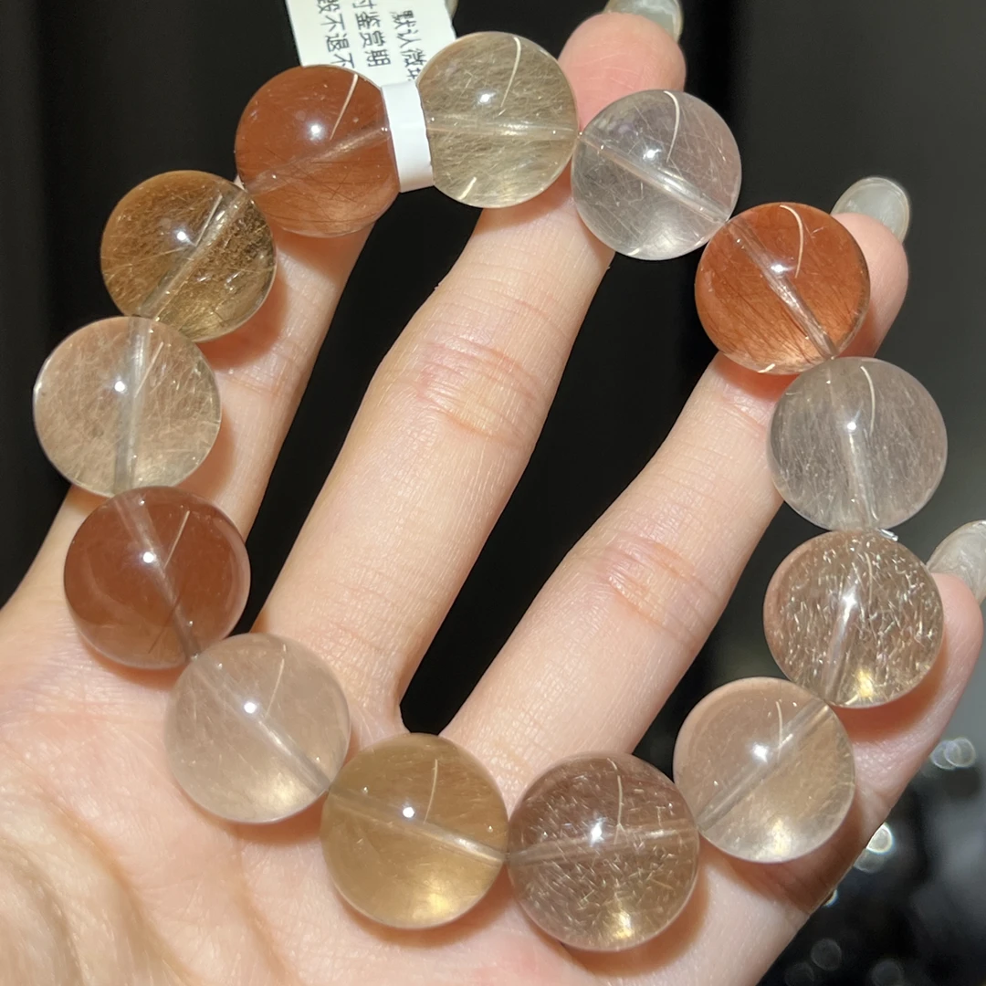 收藏级透闪拉丝彩兔毛多宝彩钢丝兔毛发晶水晶手串-多样性发一