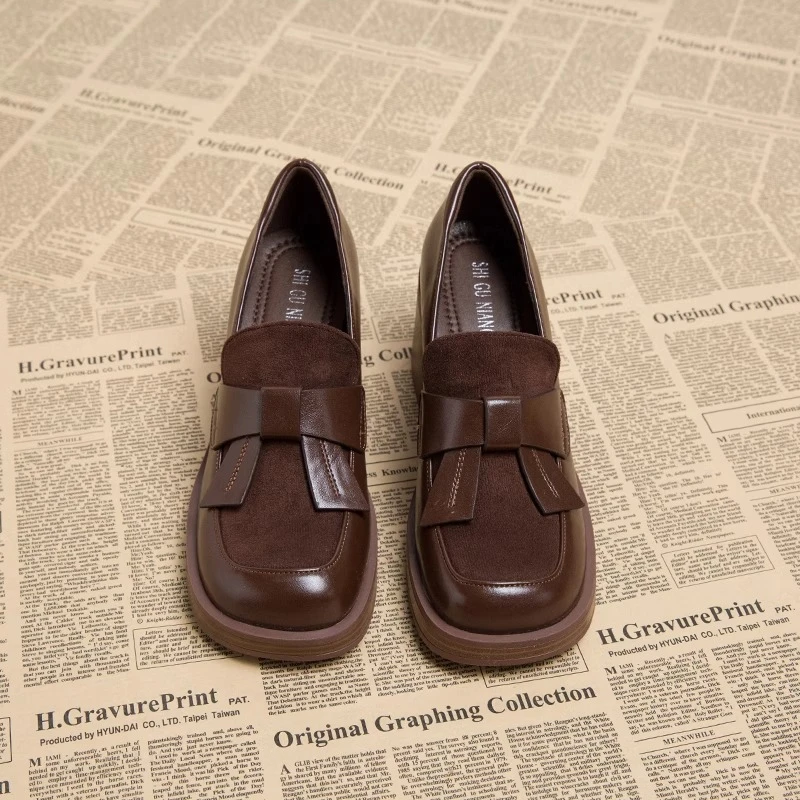 三福复古百搭英伦风玛丽珍高跟乐福鞋女2025年新款粗跟单鞋法式子