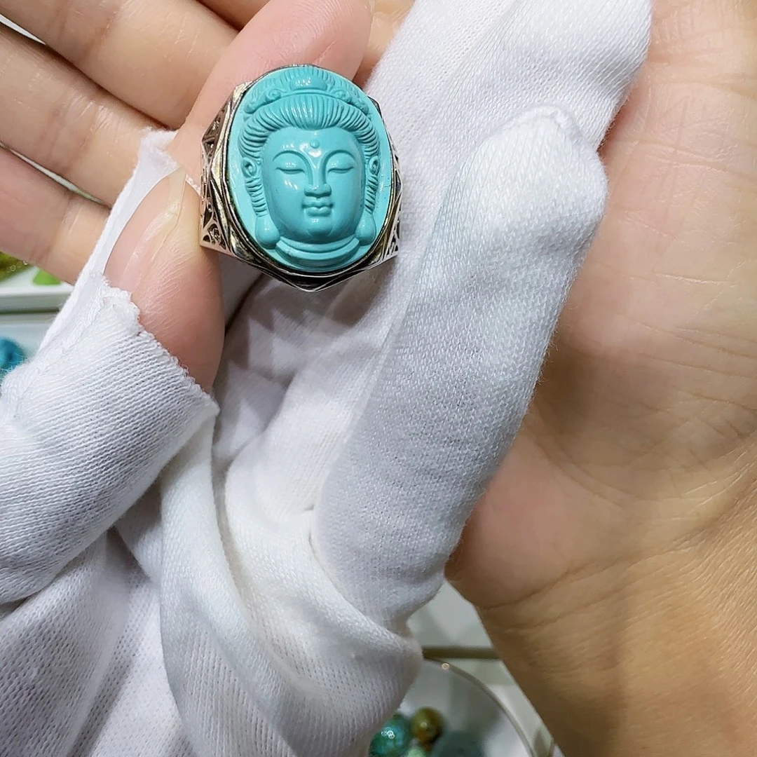 绿松石银S925镶嵌原矿绿松石