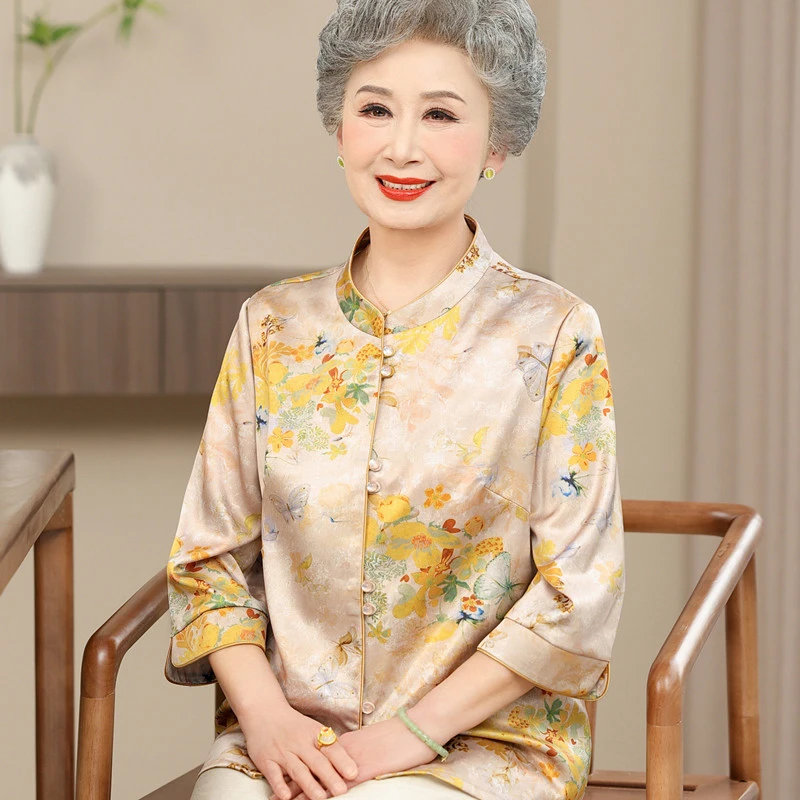 老人夏装女衬衫奶奶装新中式国风女中老年人老太太气质妈妈装套装