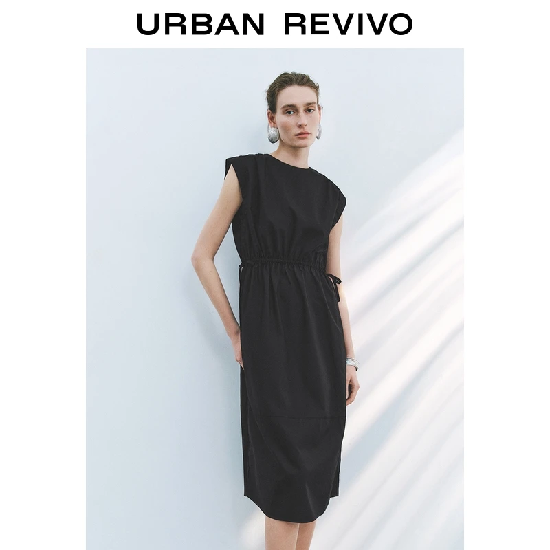 UR2025秋季新款女装简约气质风抽褶长裙无袖连衣裙UWM750100