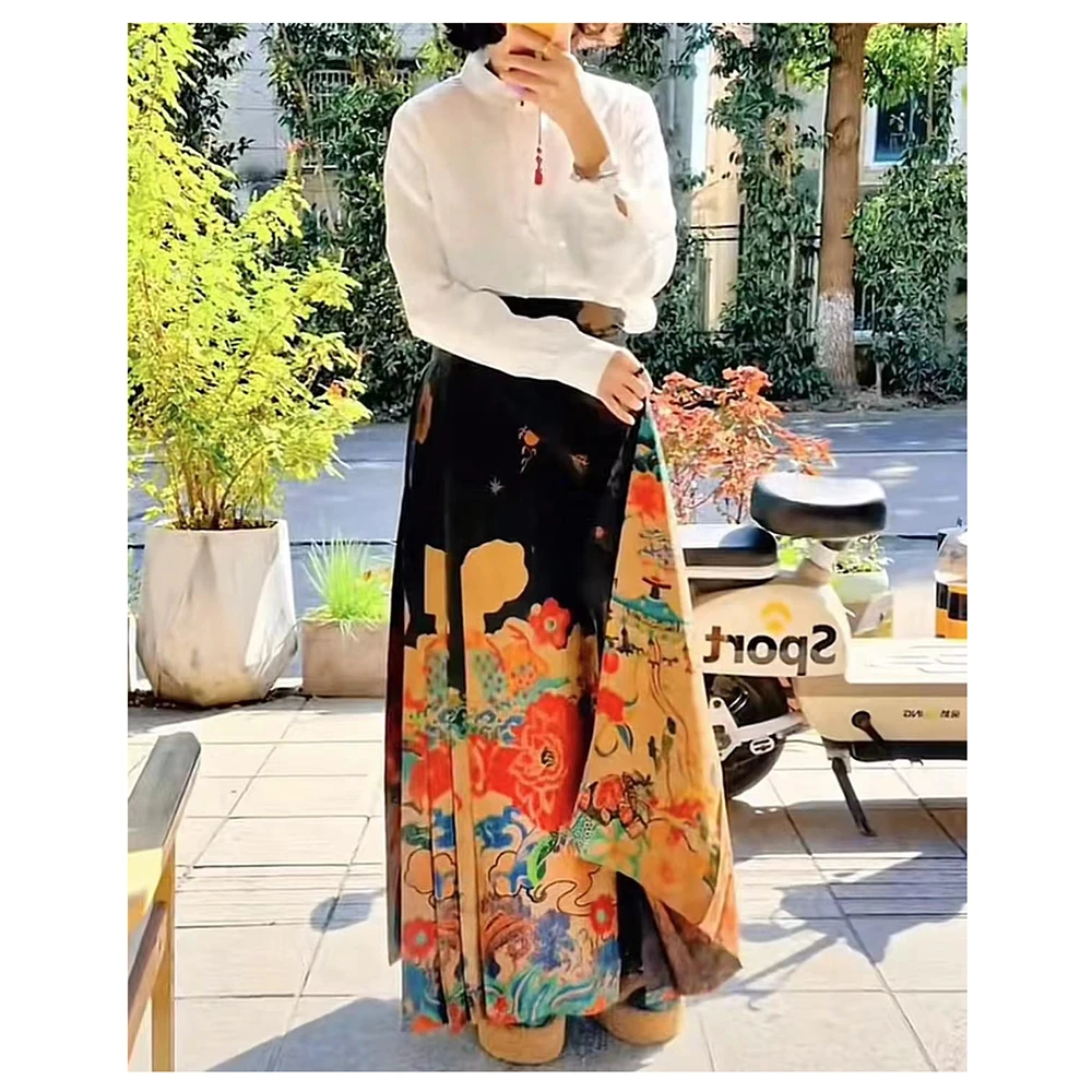 ZM665 国风马面裙新款女士一片式印花半身裙香云纱