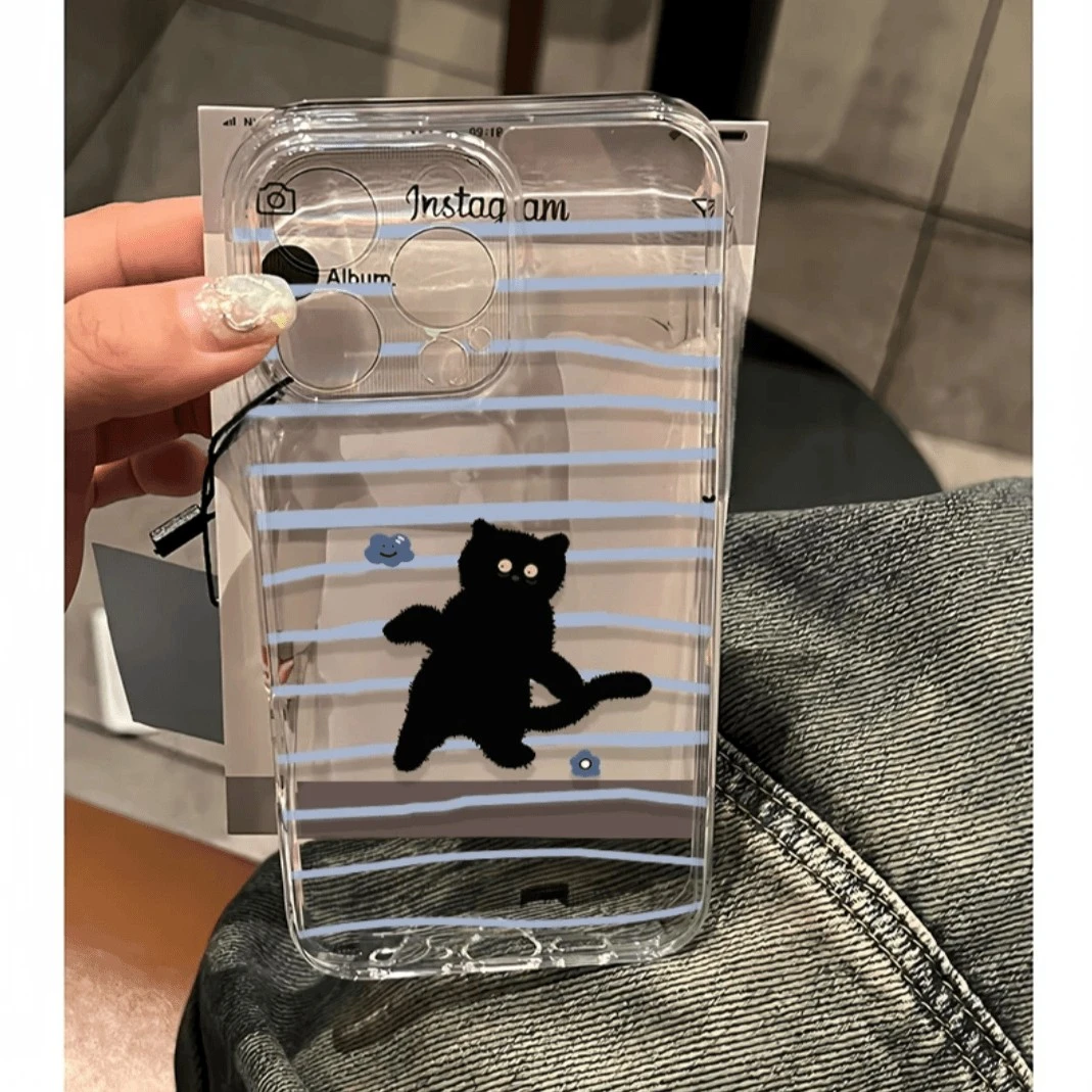 趣味线条猫咪适用苹果15PROMAX手机壳iPhone16软壳14全包13防摔12
