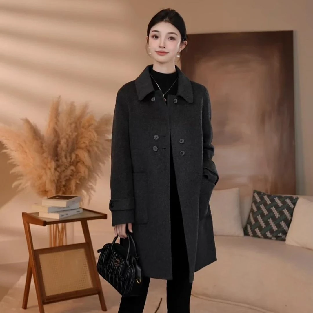 【小北甄选】曼贝8584418深灰色双面羊绒大衣高端时尚百搭羊绒外套