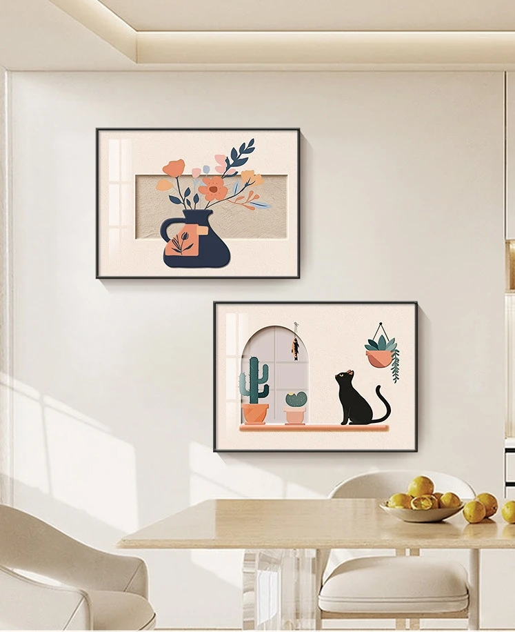 莫兰迪抽象花卉餐厅装饰画奶油原木风卧室挂画客厅简约艺术感壁画