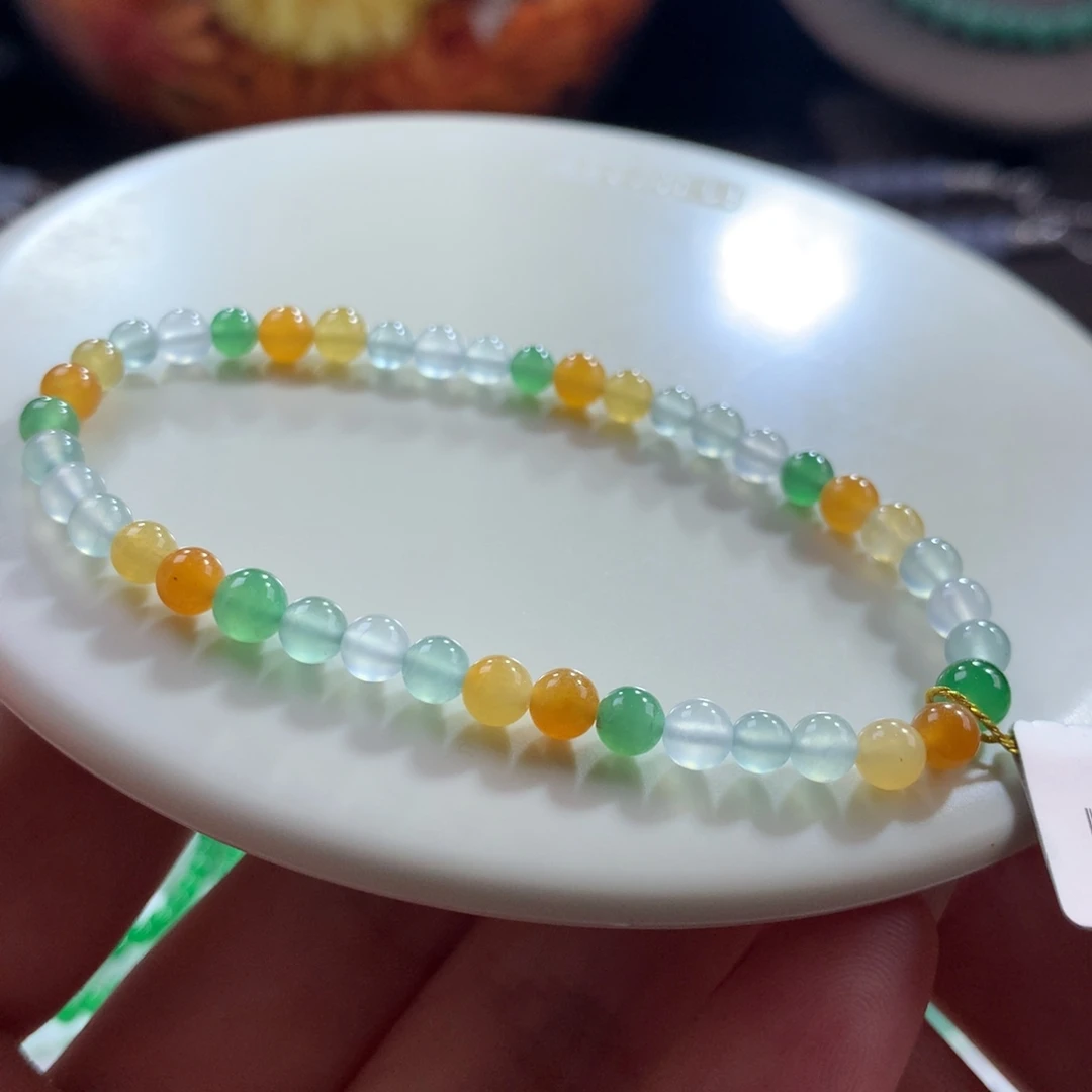 翡翠未镶嵌手链翡翠玻璃钢糖果缤纷卡4～5+