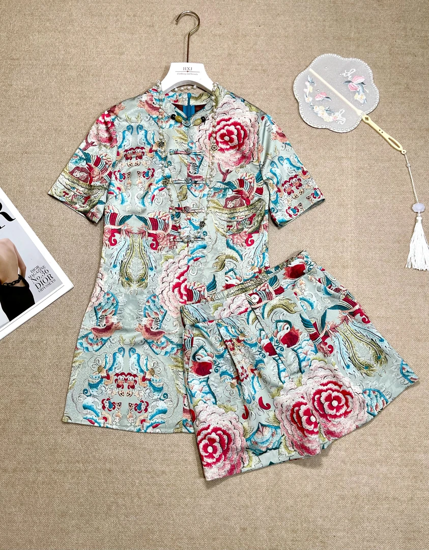 深圳南油乐总5588-88新中式人丝提花晕染盘扣气质套装装(卡码拍大