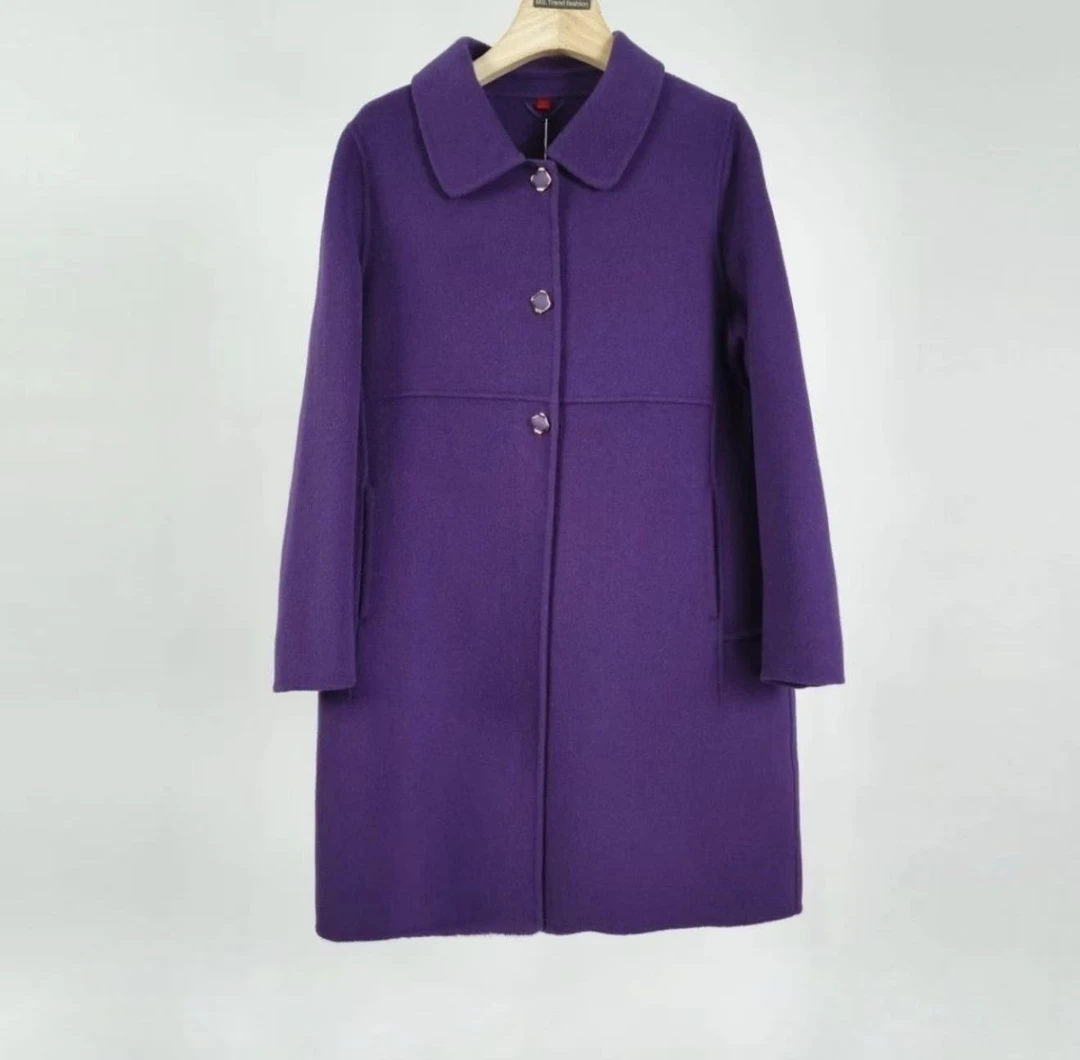 【娟子私服】3F512紫色双面毛呢领口三粒方扣外套高档女装秋冬新款
