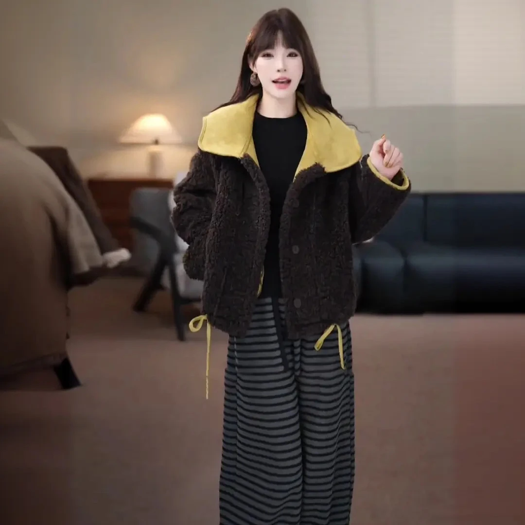 美式复古时尚羊羔毛短外套2025冬季新款时髦洋气加厚保暖夹克上衣