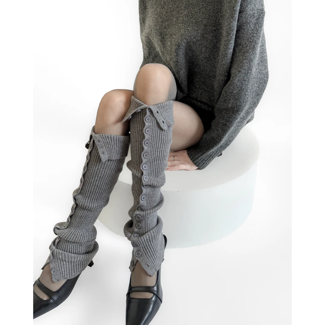 秋冬设计感排扣y2k腿套女亚文化春秋显瘦修饰腿型叠穿及膝袜套ins