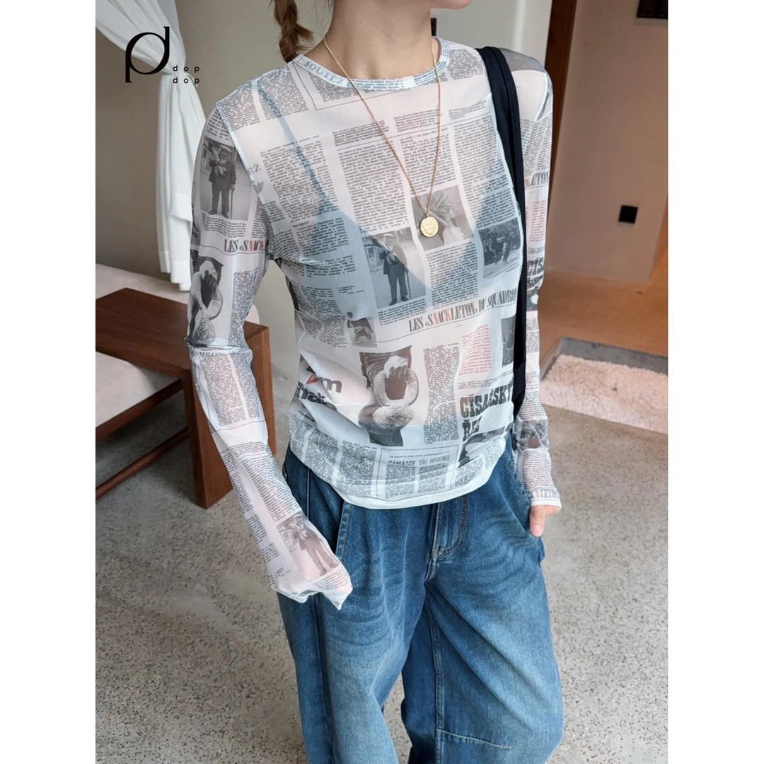 VVNK JANE PLUS2025夏画报印花圆领网纱长袖T恤女680dopdop买手店