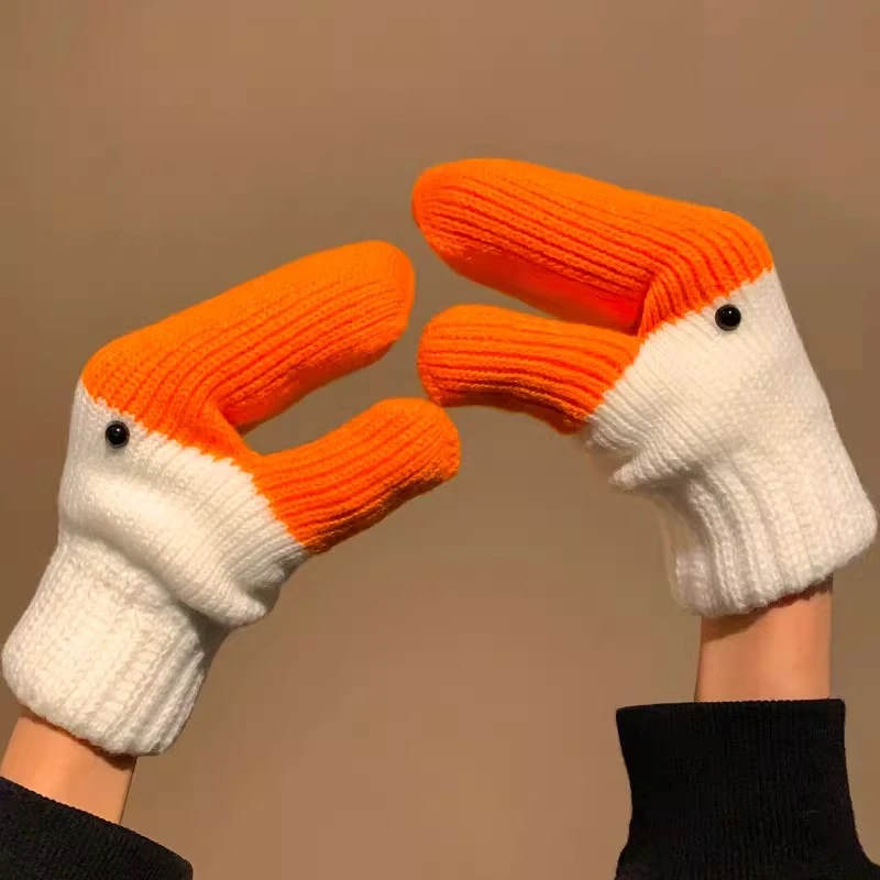 可爱情侣款！ins大鹅毛线连指手套秋冬季保暖加绒加厚防寒创意搞怪