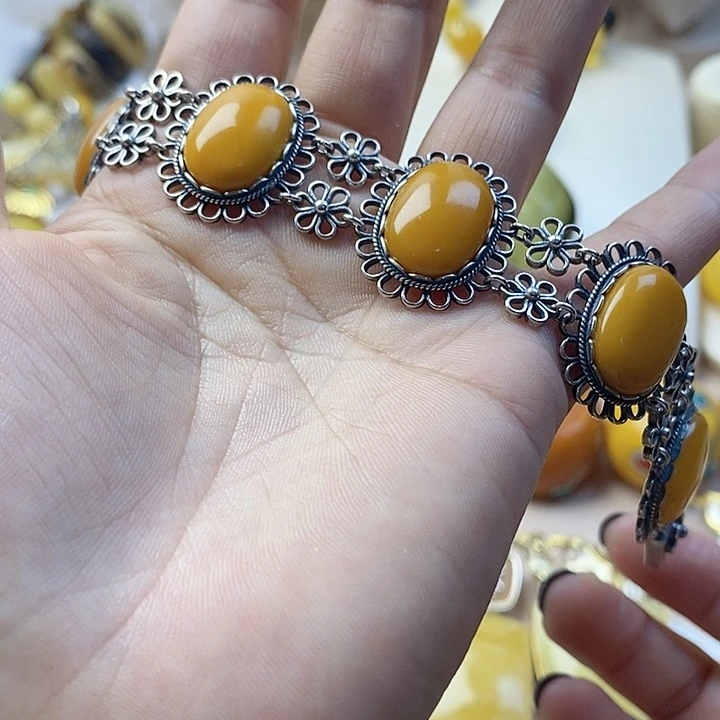 银S925镶嵌琥珀手链蜜蜡手链