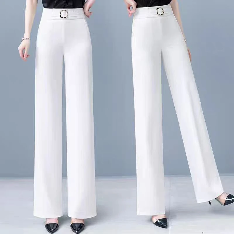 9010夏季高腰阔腿裤垂感西装休闲裤女显瘦
