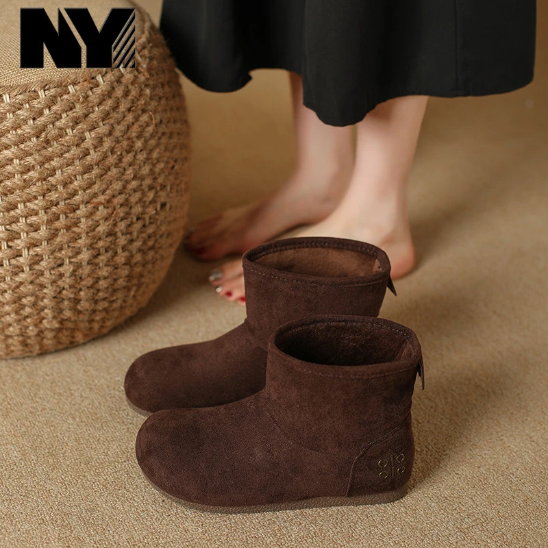 NY森系厚雪地靴平底保暖加绒加厚小土豆雪靴冬季复古勃肯短靴潮