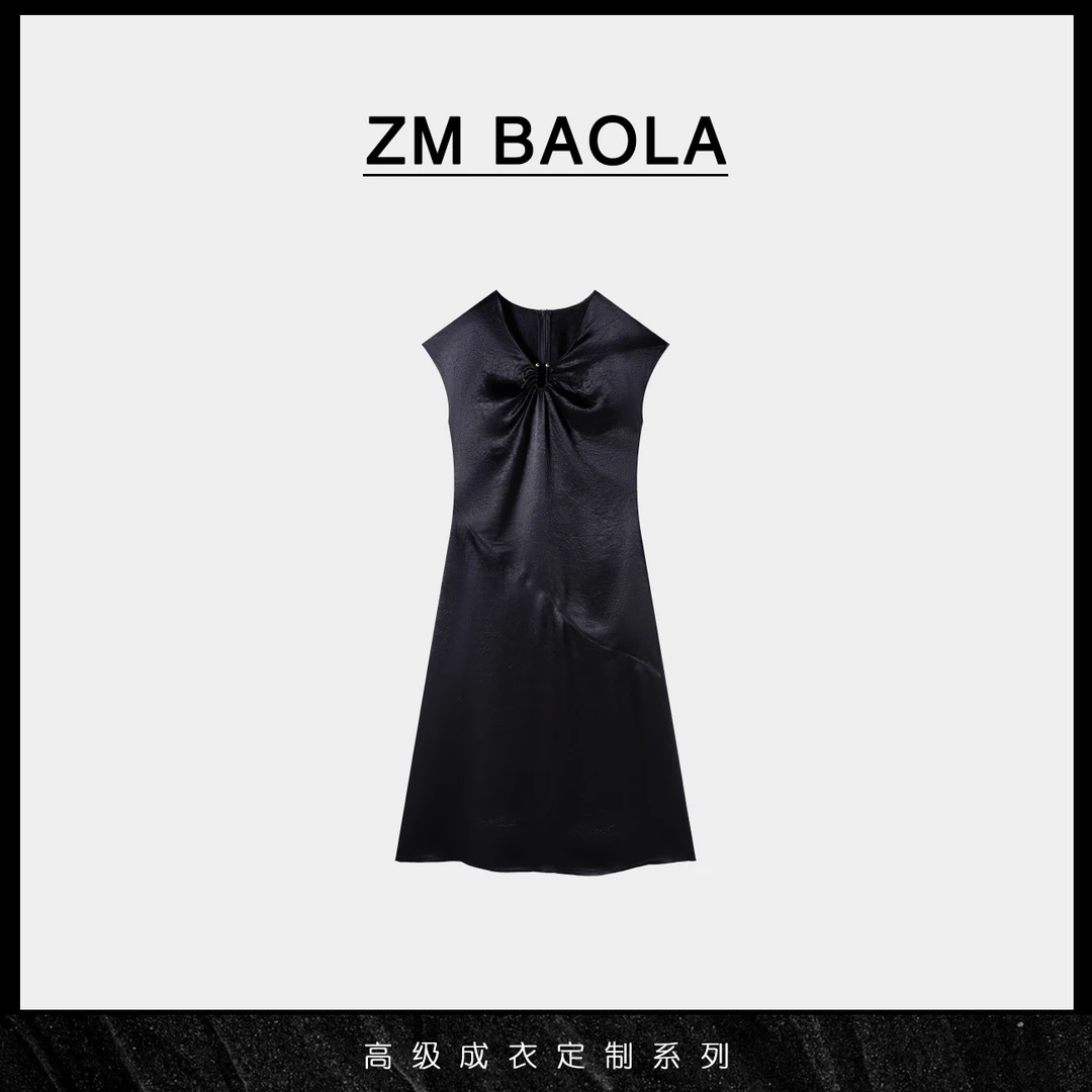 ZM BAOLA【幽翼】领口褶皱金属设计醋酸连衣裙BS6411-S3