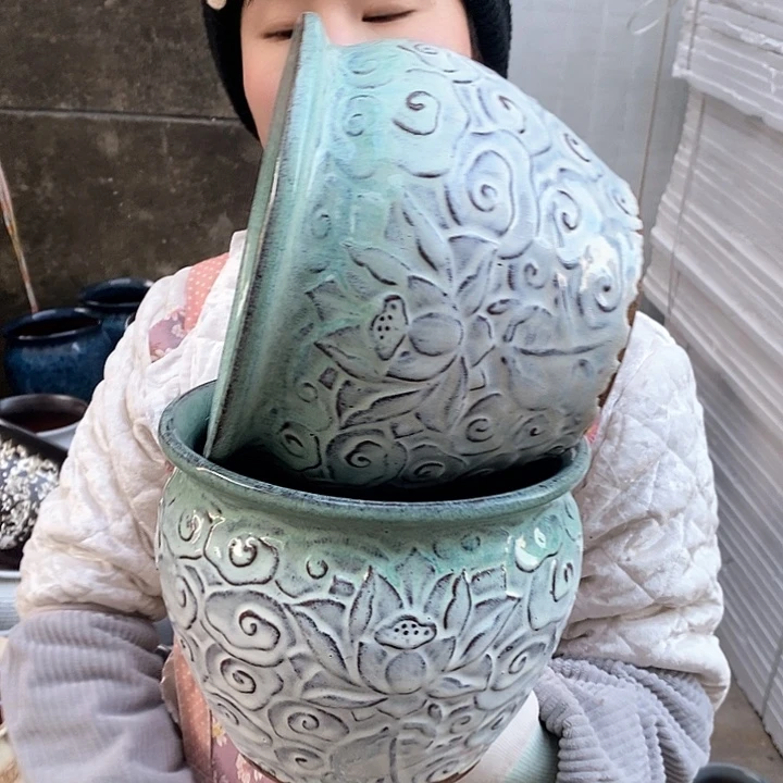 紫砂花盆瑕疵口20高16瑕疵