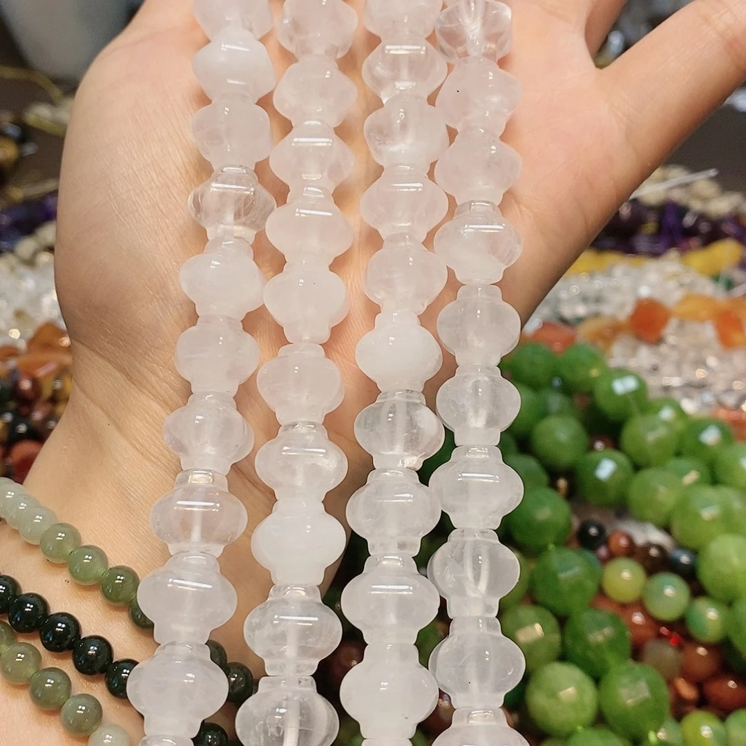 玛瑙/玉髓散珠天然白水晶雕刻灯笼14mm一条