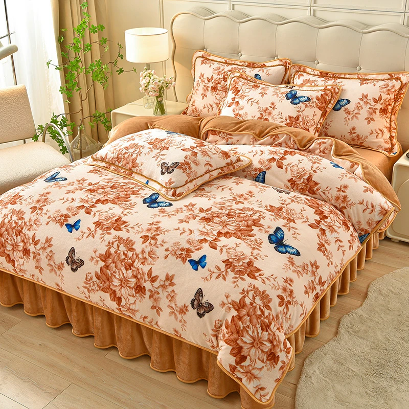 8-9斤 加绒加厚牛奶绒四件套秋冬高克重双面绒被套水晶绒被罩床单