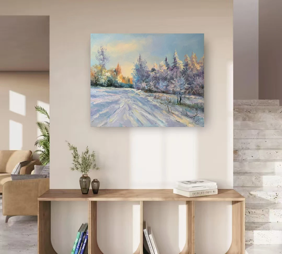 《暮雪林径》50*60含内框，刘春建原创手绘油画，肌理装饰画挂画