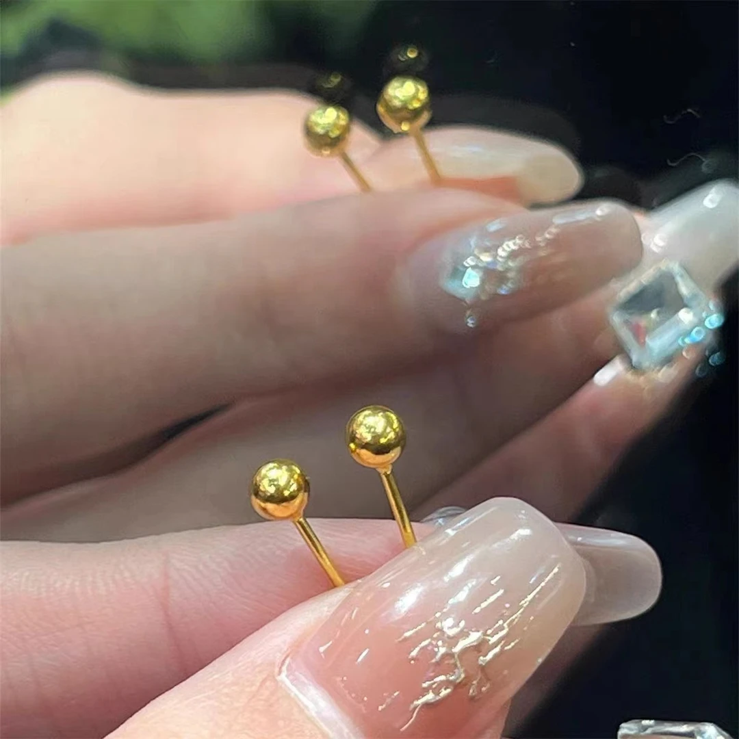 18K 金水滴圆泡小圆珠耳饰a53