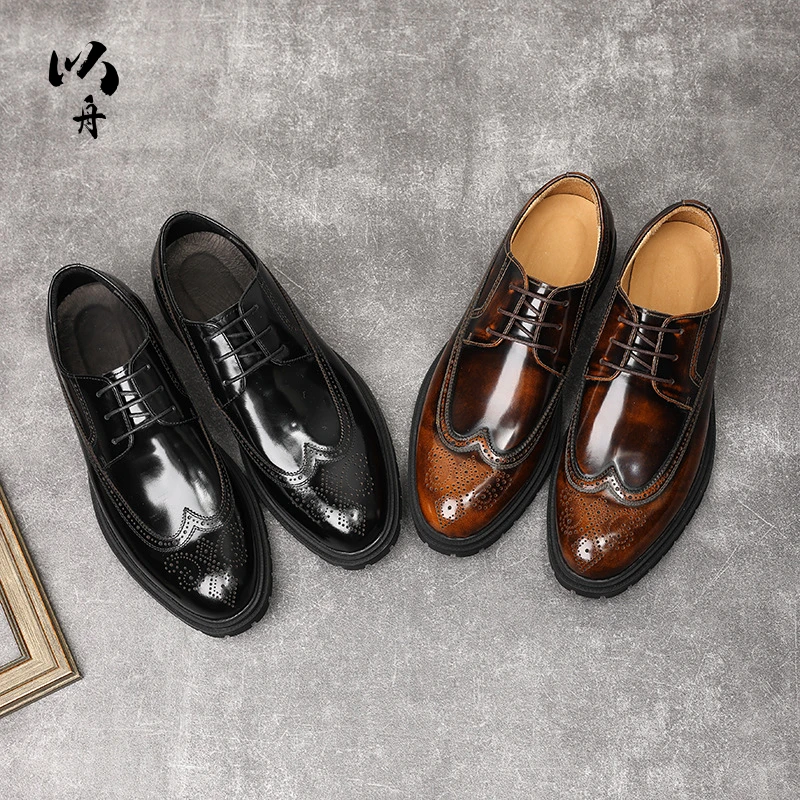 秋冬新款皮鞋男圆头男士布洛克雕花英伦牛皮商务正装男鞋系带皮鞋