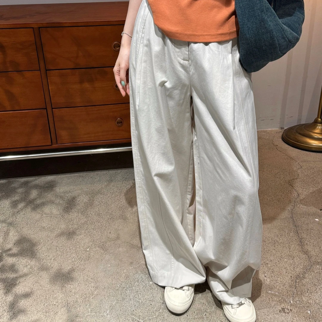 韩系阔腿百搭复古宽松潮流时尚松紧腰纯色休闲裤-M25206365