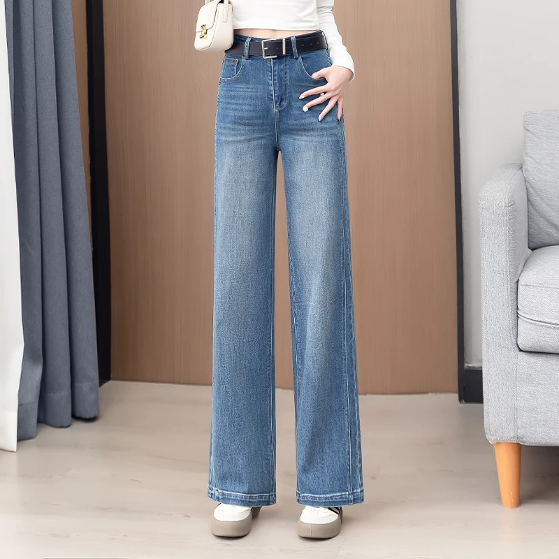 复古高腰阔腿牛仔裤女士秋季2025新款高级感宽松垂感小个子直筒裤